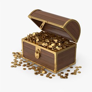 3D Wooden Chest With Gold Coins