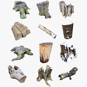 3D nature stumps wood logs