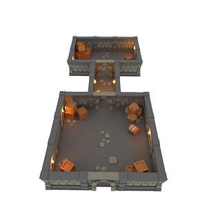 3D Low Poly Dungeon Barrels Boxes and Torches Low-poly 3D model