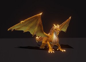 3D Realistic Gold Dragon Animated Low-poly 3D Model