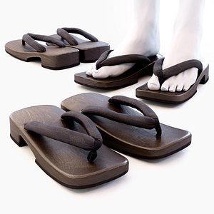 Ukon Geta Set for Men - Japanese Wooden Clogs 3D model