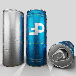 200ml Slim Beverage Can with Water Droplets Open and Closed Tabs 3D