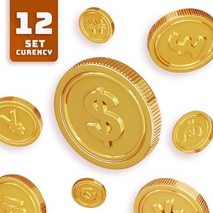 3D model 12 Icon Set of Coins Currency