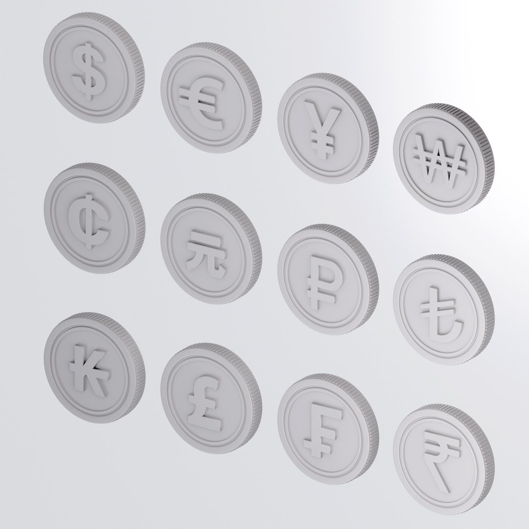 3D Model 12 Icon Set Of Coins Currency - TurboSquid 2349642