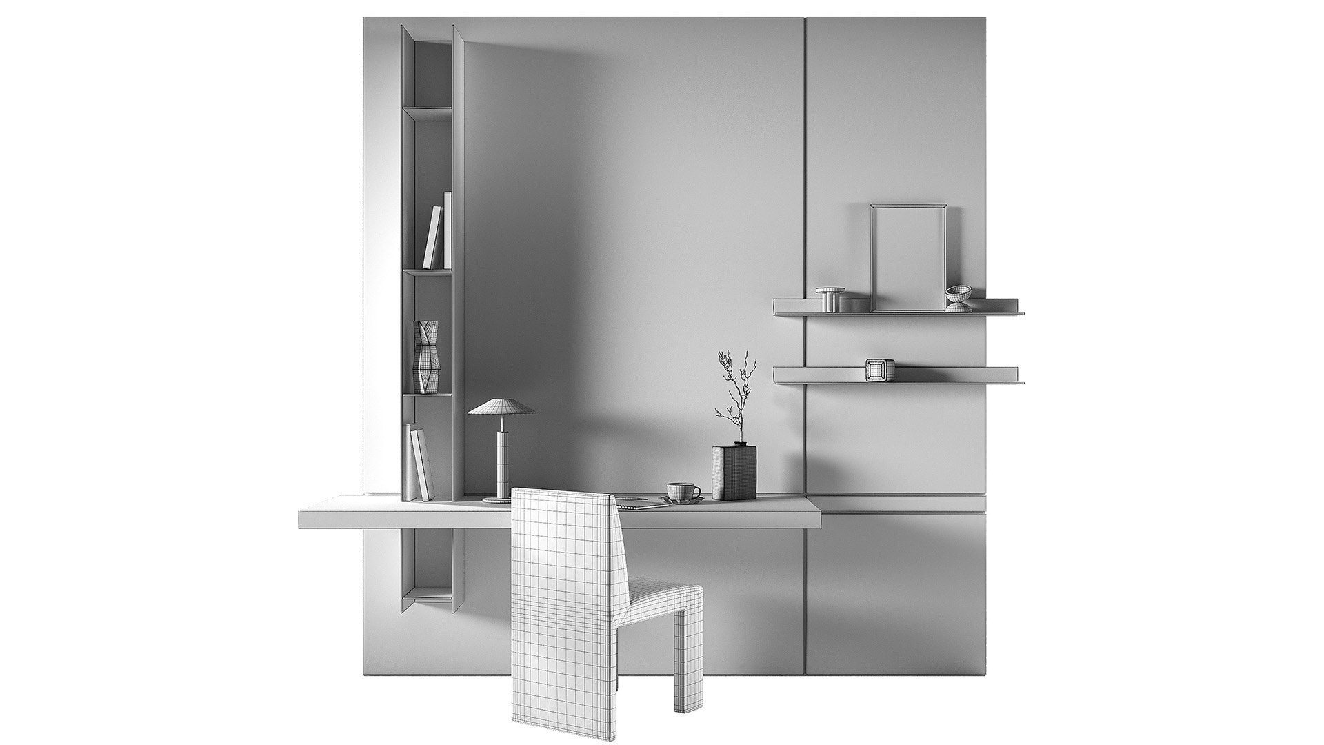 3D Model Workplace Minimal Home Office Furniture Chair Desk Rack ...