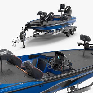 Performance Bass Sport Boat Trailered Blue 3D model