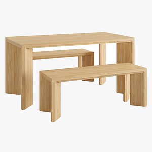 3D Casa Dining Table with Bench Set