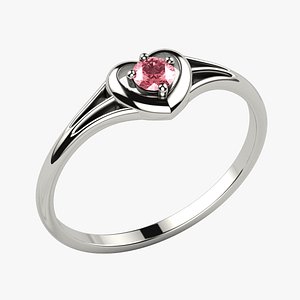 3D 3mm Diamond Heart Gold Ring