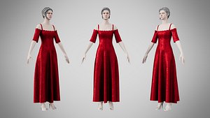 Dress 10 Crimson Velvet With Design 3D model