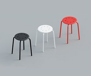 Stool Marius  3 colors white black and red 3D model