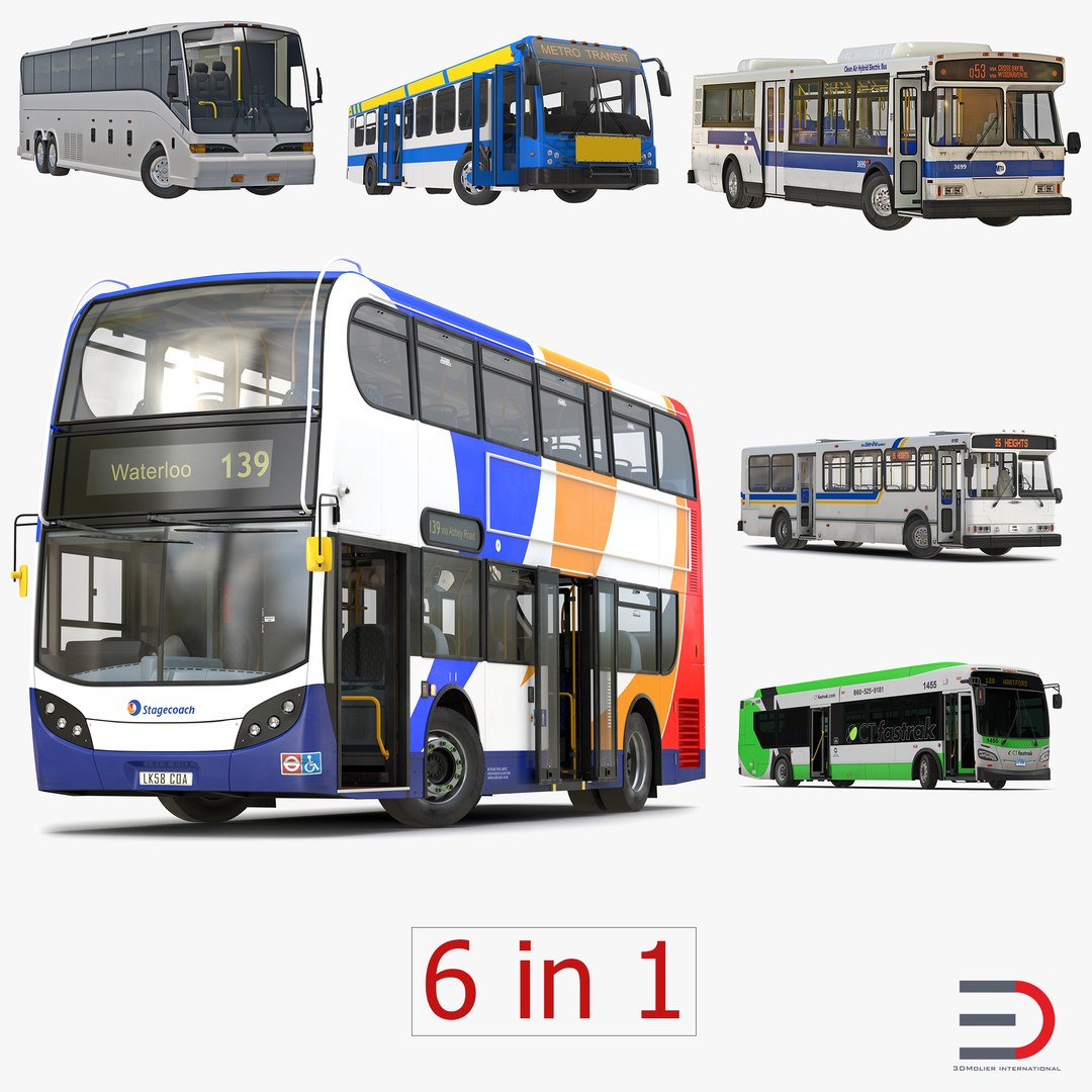 Rigged Buses 3D Models Collection 4 3D model preview