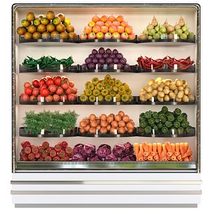 Refrigerator with groceries in the supermarket 3D