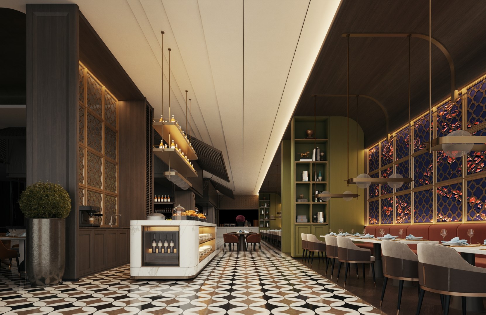 3D Elegant Modern Restaurant Dining Hall - TurboSquid 2511545