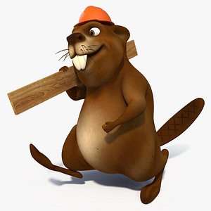 Cartoon Beaver with Plank 3D model
