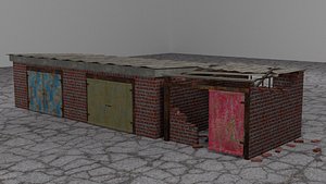 3D damaged ruined building model