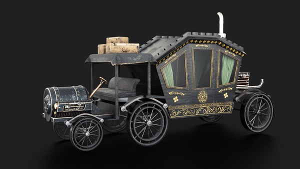 スチームパンクエンジン古い中世の馬車低ポリ3Dモデル3Dモデル