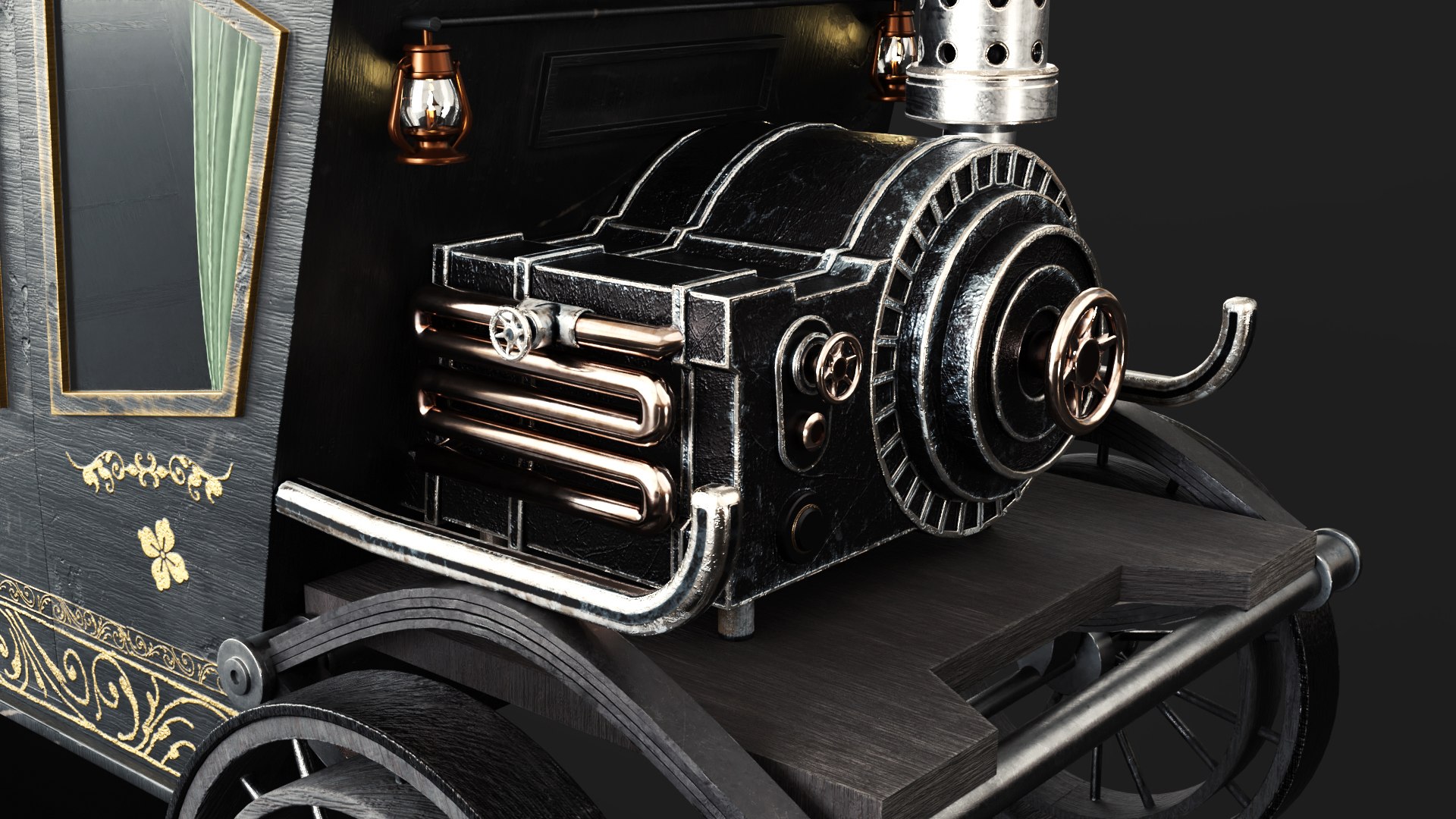3D Steampunk Engine Old Medieval Carriage Low-poly 3D Model ...