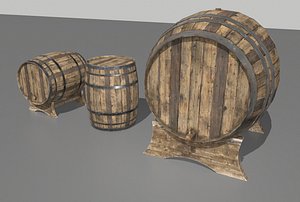 3D wooden barrels 3 model