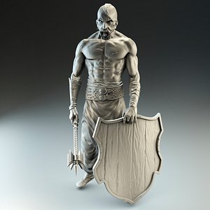 3D Cossack warrior with mace and shield for CNC 3D print model model