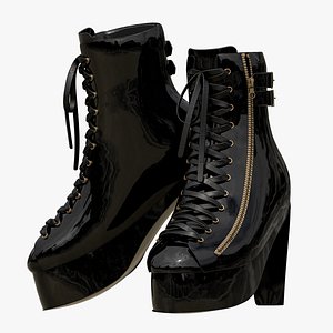 female highheel boot with texture and smart material 3D model