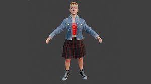 3D Rigged Female Character Blonde Girl in Jacket and Skirt Low-poly 3D model 3D model