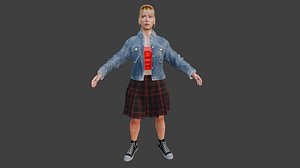 3D Rigged Female Character Blonde Girl in Jacket and Skirt Low-poly 3D model