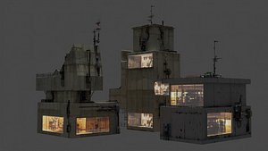 3D Sci-Fi Derelict Greeble Buildings set of 3