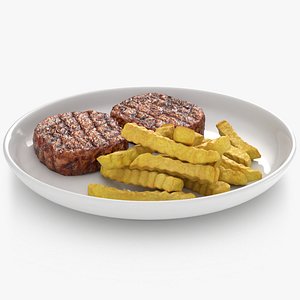 Classic Beef Steak with Crinkle Chips 3D model