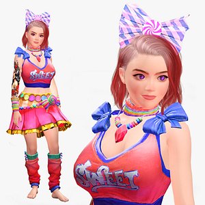 3D model Cartoon Rigged Cute Girl-Janyfa Character 3D Model