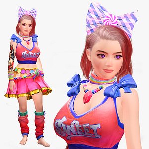 Cartoon Rigged Cute Girl-Janyfa Character 3D Model