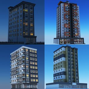 3D model night modern building 1