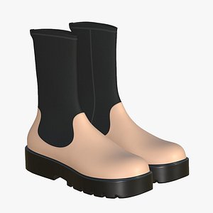 3D Leather Boots Cream Modern