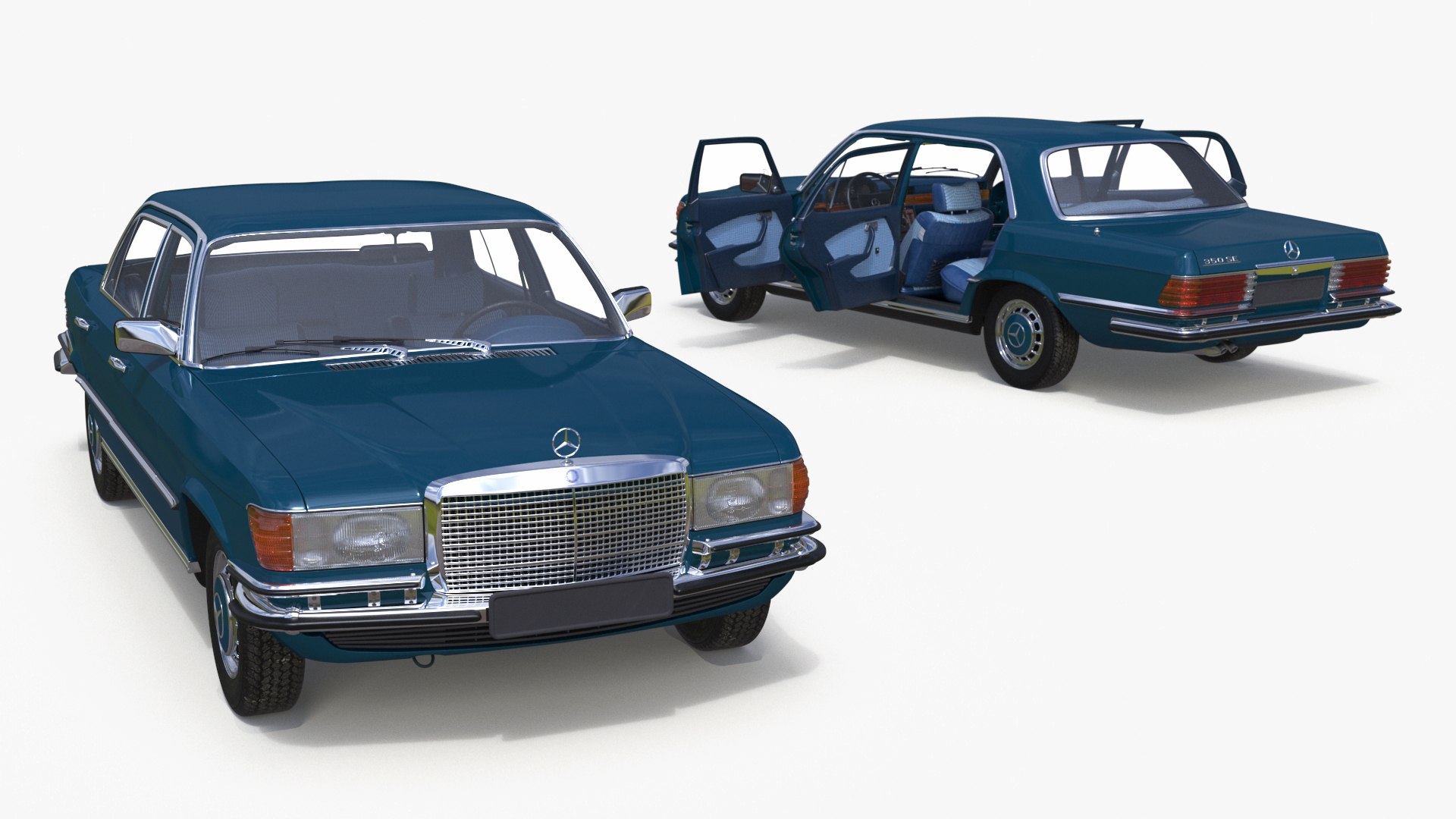Mercedes Benz 350 SE Blue Rigged 3D model preview