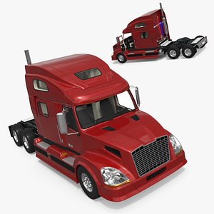 3D Heavy Duty Red Semi Truck Rigged for Cinema 4D