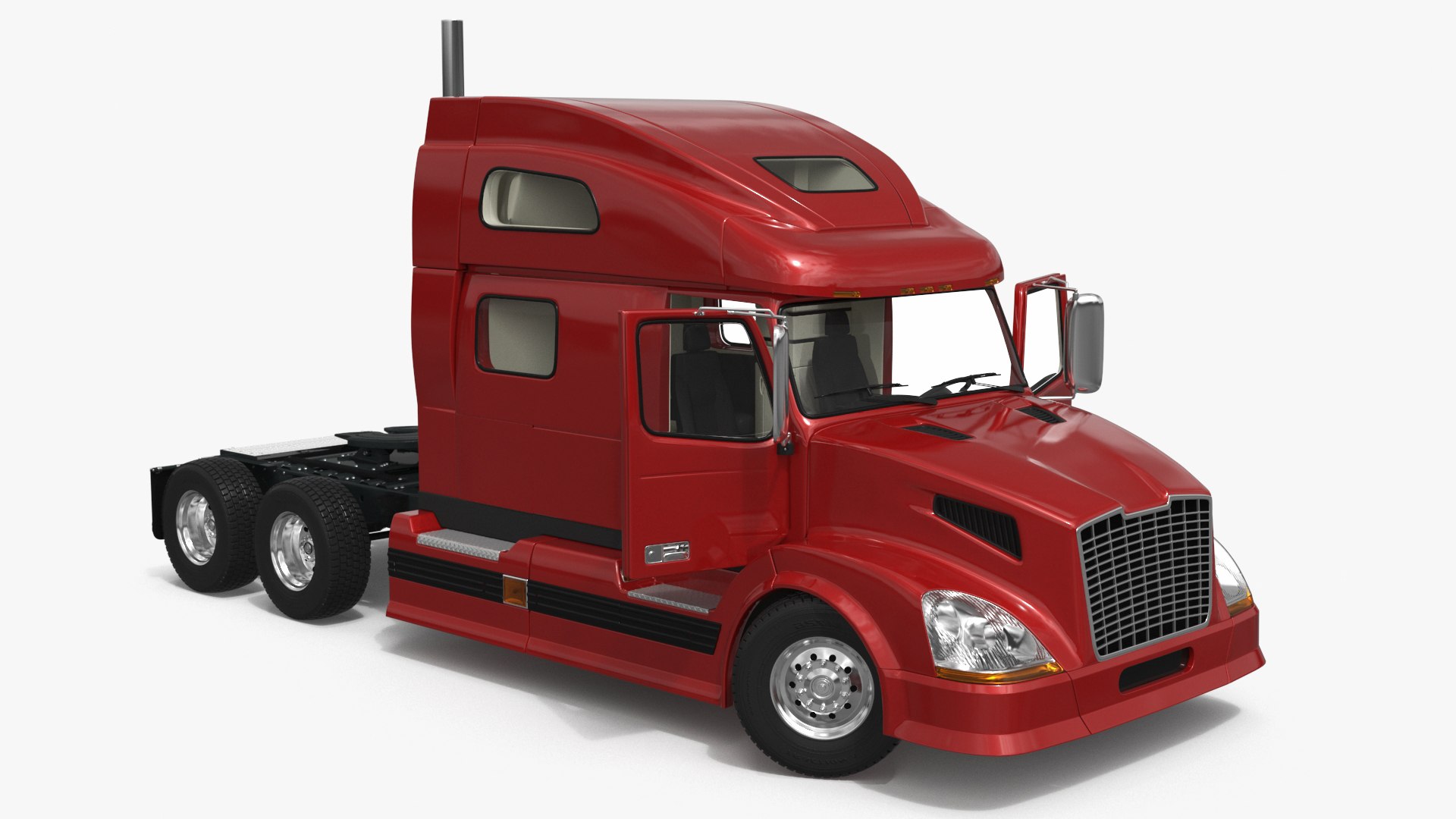 Heavy Duty Red Semi Truck Rigged for Cinema 4D 3D model preview