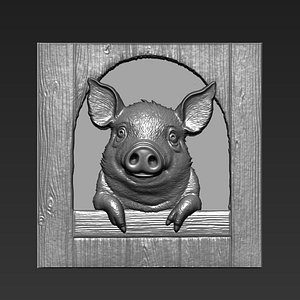 Funny Pig Bas-relief 3D