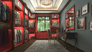 Clothing  Dressing Room Filled with Clothes and Accessories 3D model