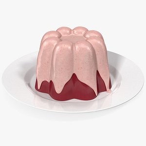 Jelly Pudding Fruit with Strawberry Cream on Plate 3D model