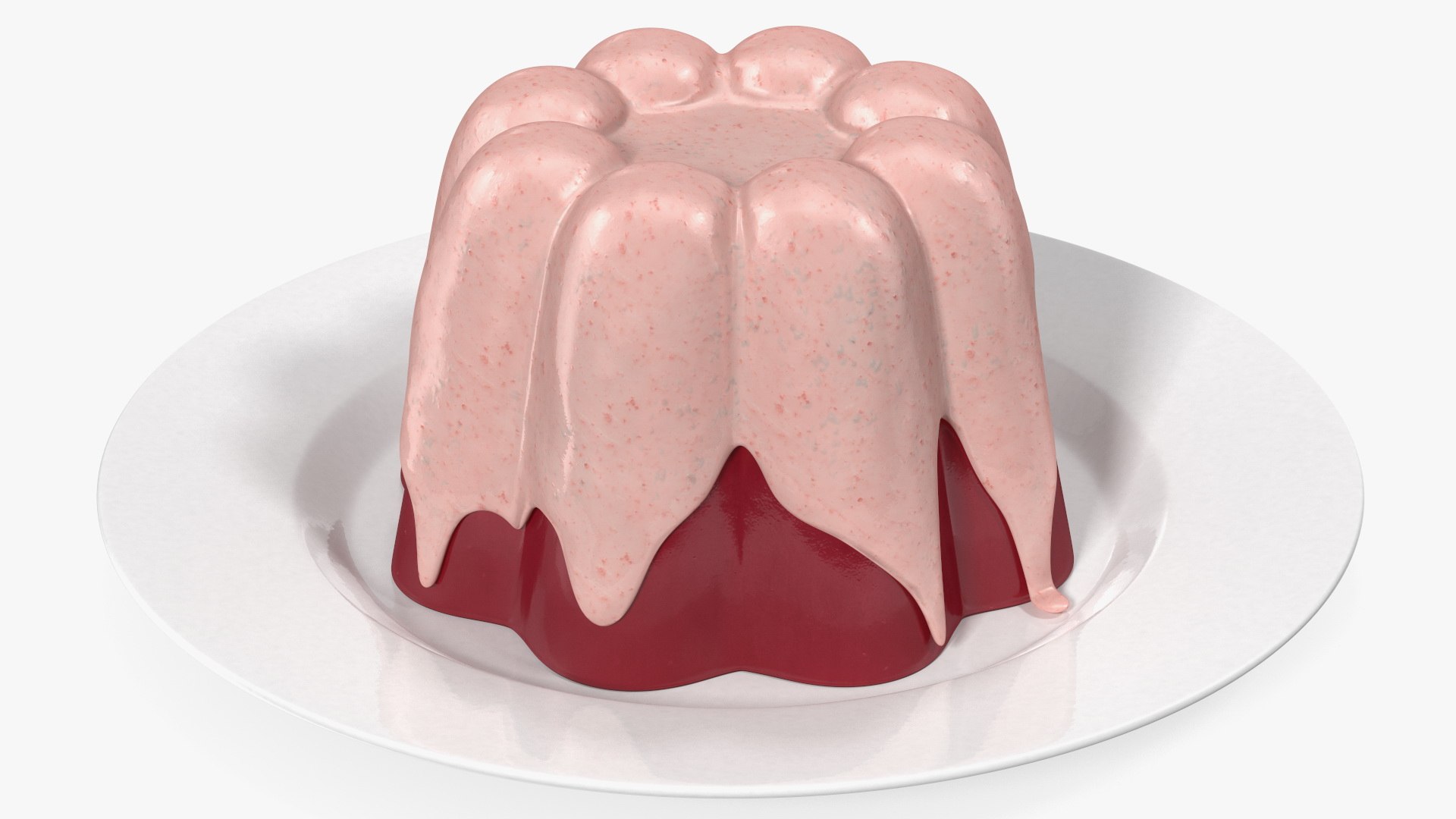 Jelly Pudding Fruit with Strawberry Cream on Plate 3D model preview