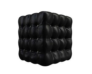 Realistic Black Leather Deep Buttoned Pouffe