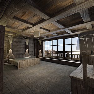 3D model Loft bedroom with a huge window