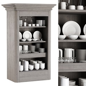 3D Lilu single wooden cabinet with dishes