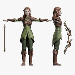 Stylized Elven Character - Archer Low-poly 3D model