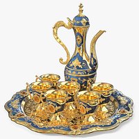 Gold Embossed Arabian Tea Set with Kettle and Cups