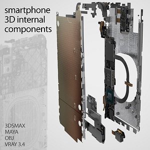 3D model smartphone components set phone