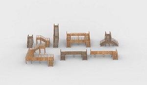 3D Old Wooden Stairs set 3D model model