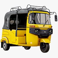 Rigged Yellow Tuk Tuk Taxi 3 Wheeler Auto Rickshaw PBR