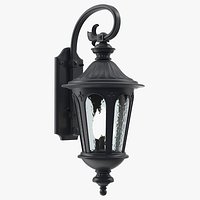 Black Vintage Outdoor Wall Lantern Switched On