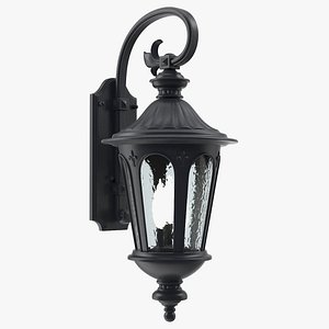 Black Vintage Outdoor Wall Lantern Switched On