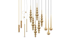 Collection of suspended chandeliers in gold colour